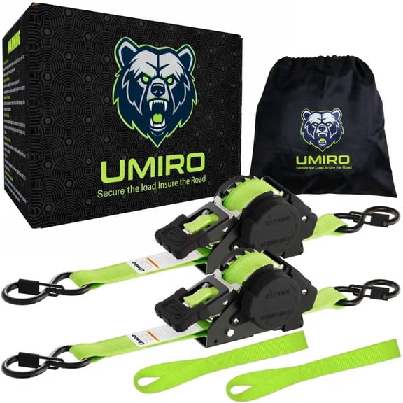 Umiro Retractable Ratchet Straps Quick Thumb Release 586 lb Working Load Green 2 Pack