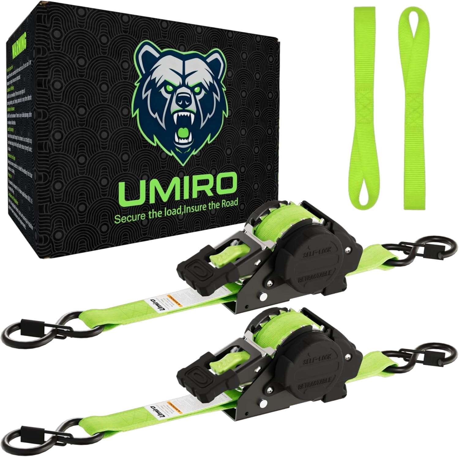 Retractable ratchet strap 2 pack Green