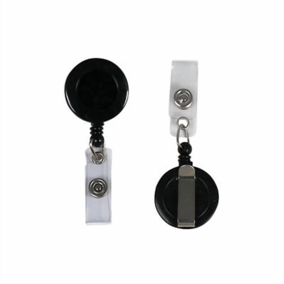 C-line Retracting ID Card Reels, Black, Belt Clip with Snap-on ID Strap, 25/BX, 89221