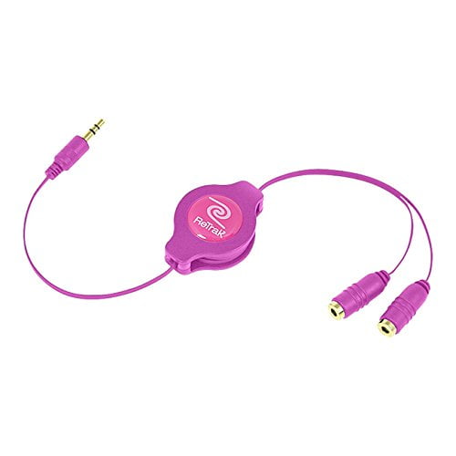 Retrak Retractable Headphones Splitter, Pink Etcablesplpk