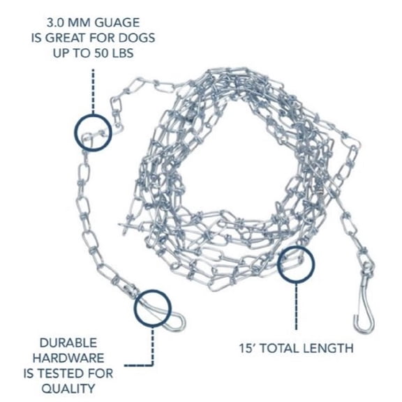 Retriever 89030 Twisted Link Dog Tie Out Chain, 15 ft., Up to 45 lb. Capacity