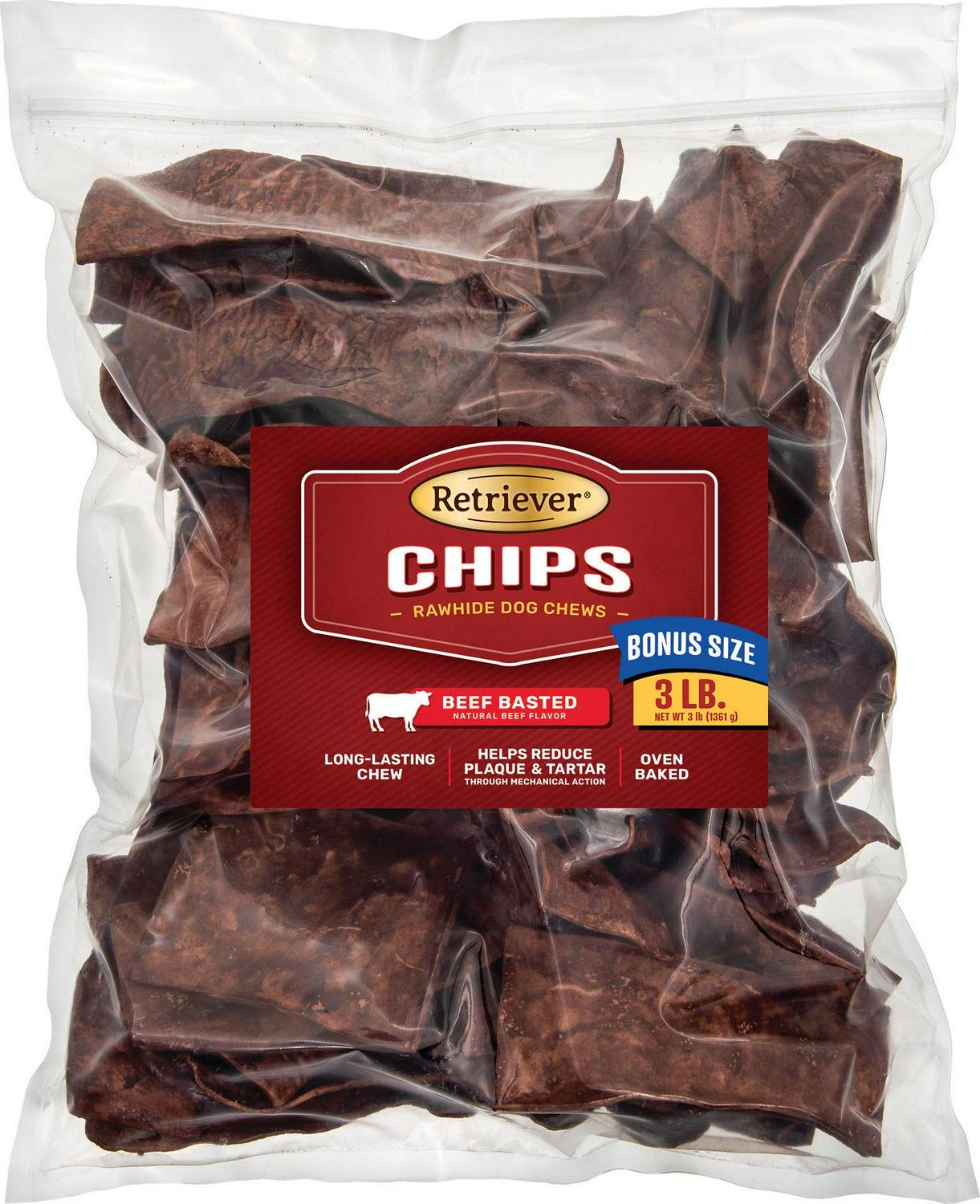 Retriever Beef Flavor Rawhide Chips, Dog Chew Treats, 3 lb.