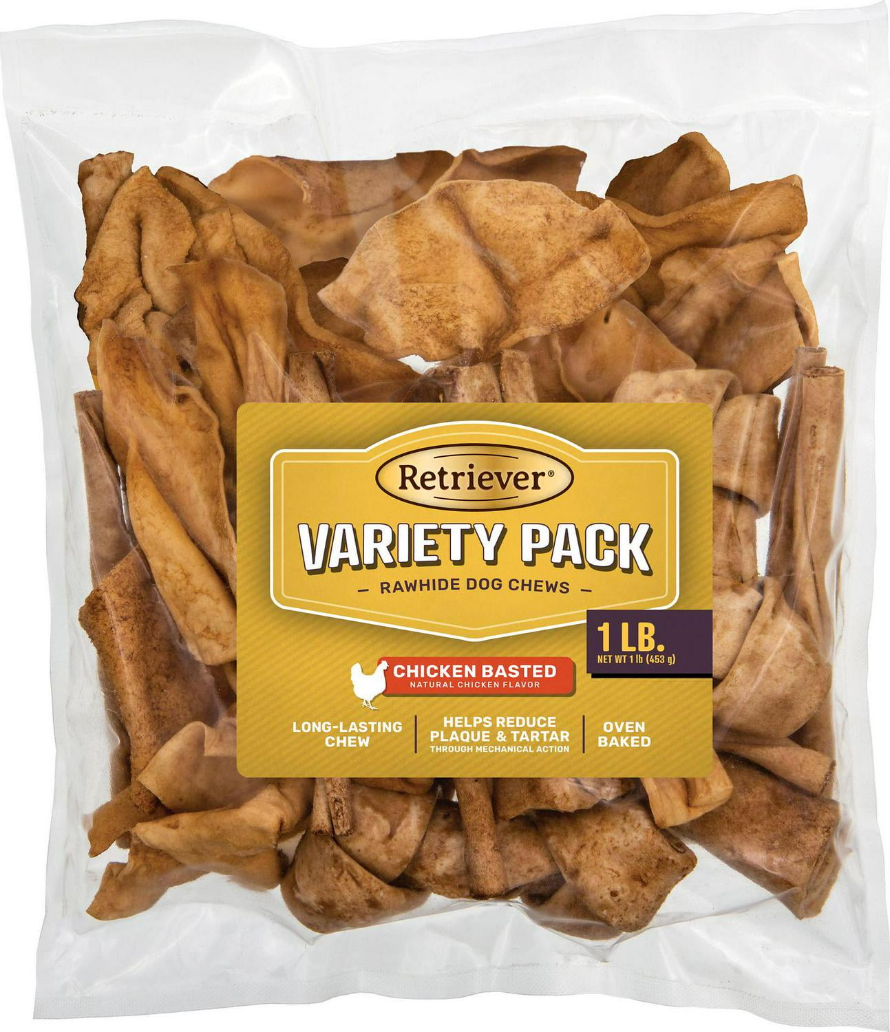 Retriever ChickenBasted Rawhide Variety Pack Dog Chew Treats, 1 lb