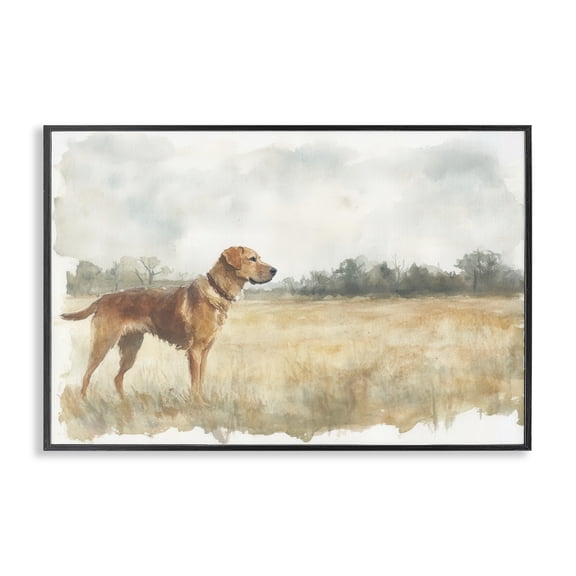 Stupell Industries Retriever Dog in Open Field Black Framed Giclee Art, design by Petal Prints Design