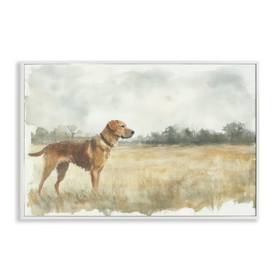 Stupell Industries Retriever Dog in Open Field White Framed Giclee Art, design by Petal Prints Design