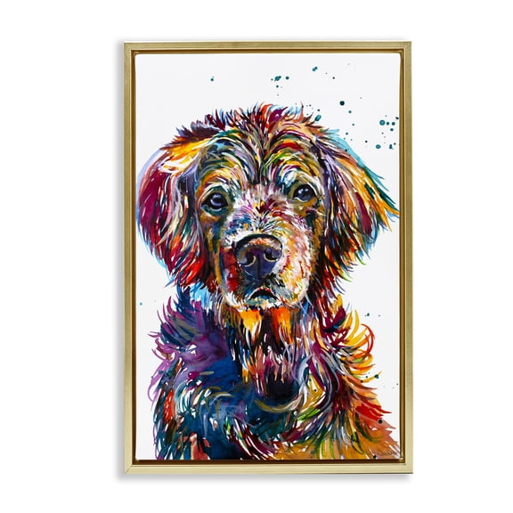 Stupell Industries Retriever Hopi Portrait Gold Framed Floater Canvas Wall Art, design by Jennifer Seeley, 25 x 17