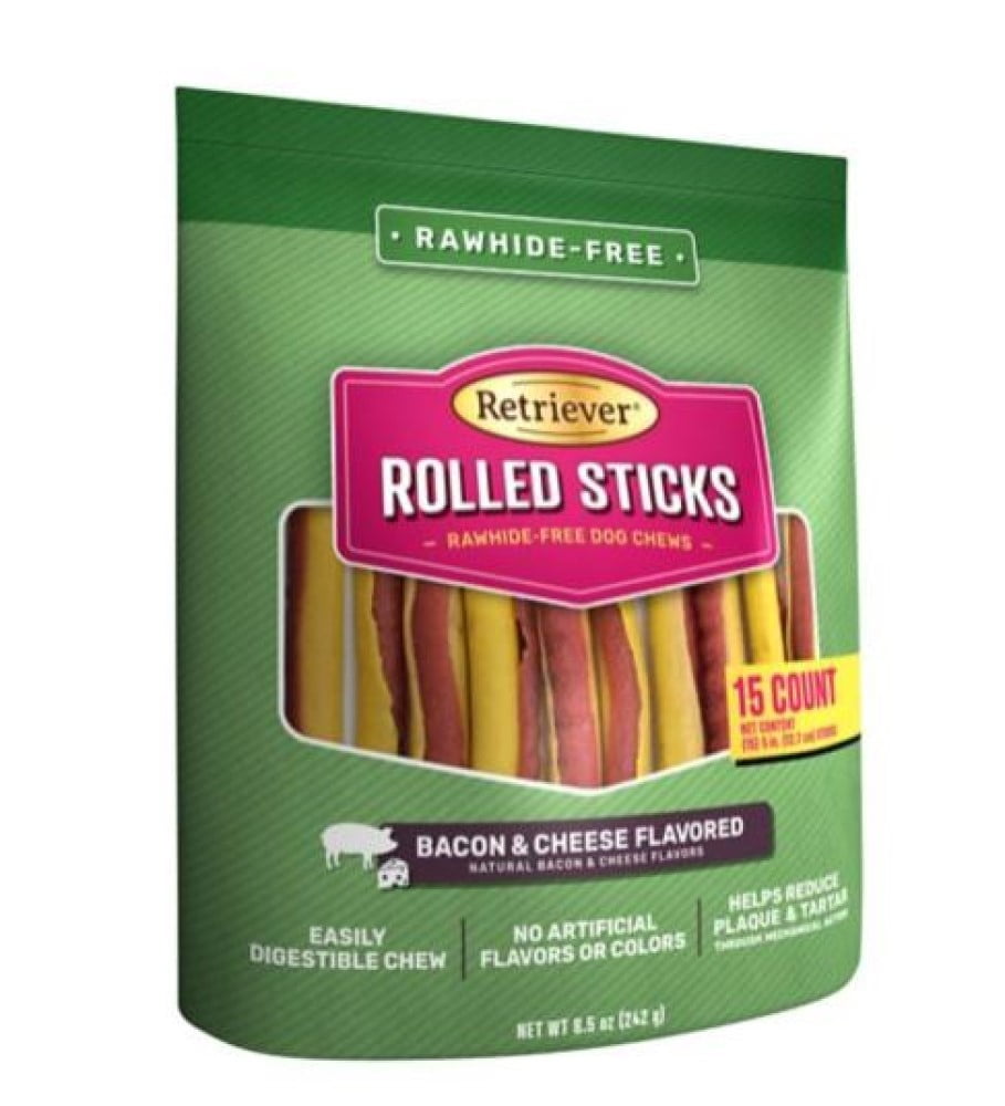 Retriever Rolled Sticks 5" Bacon & Cheese Flavor RawhideFree Dog Chews