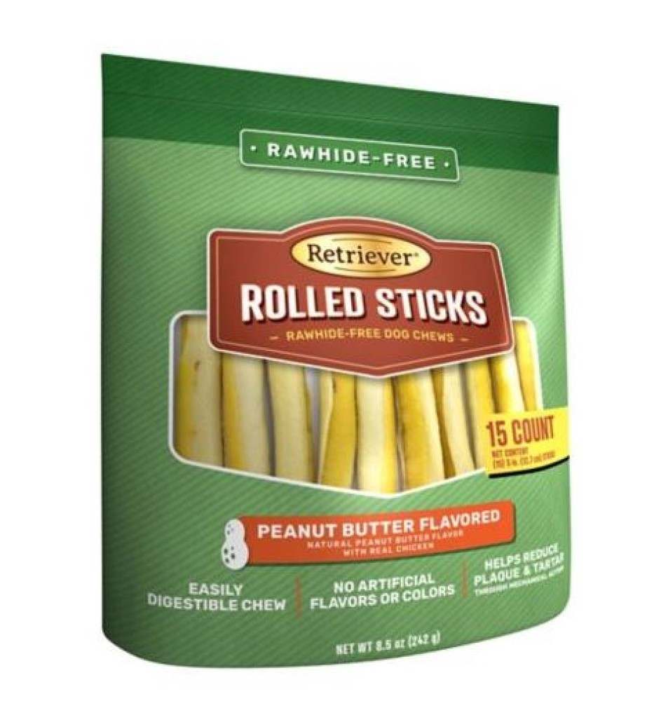 Retriever Rolled Sticks 663TSC Peanut Butter RawhideFree Dog Chews