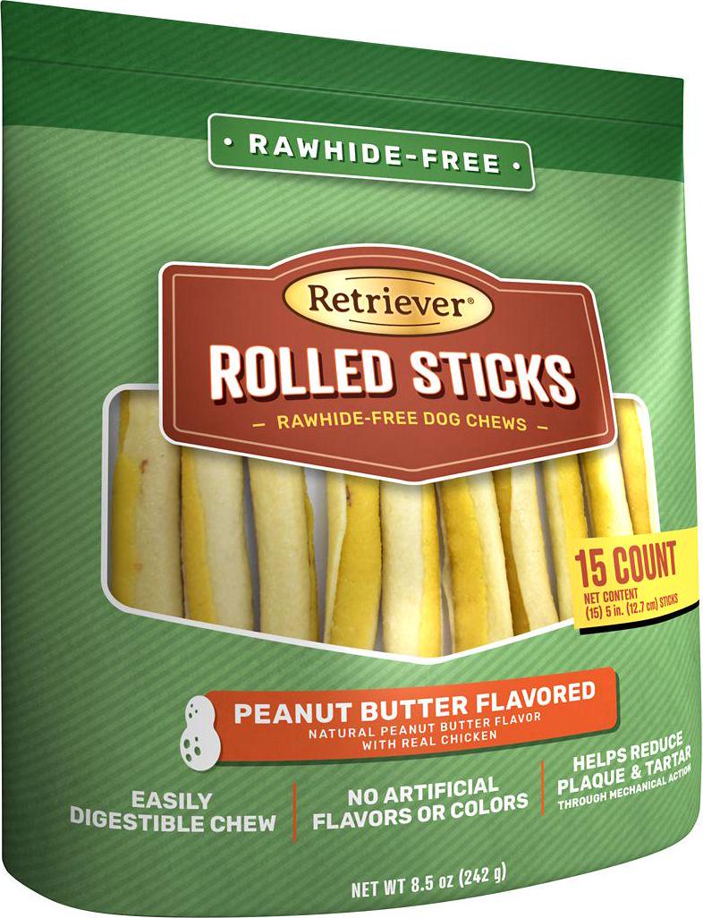 Retriever Rolled Sticks Peanut Butter Flavor RawhideFree Dog Chew