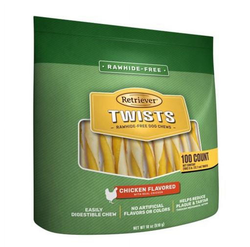 Retriever Twists 664TSC 5" RawhideFree Chicken Flavored Dog Chews 100 Count