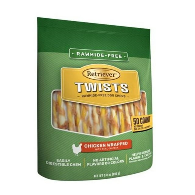 Retriever Twists 667TSC Chhicken Wrapped RawhideFree Dog Chew Treats 50 Count