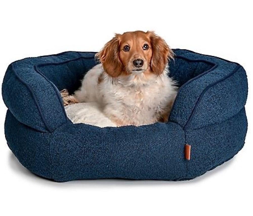 Retriever YF22012501 Hex Shape Boucle Tricot Piping Dog Bed, Blue, 28 in. Medium