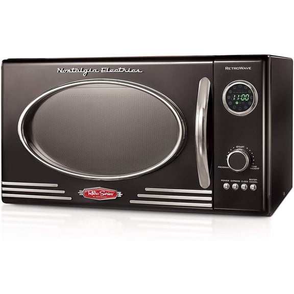 Retro 0.9 Cubic Foot 800-Watt Countertop Microwave Oven, 5 Power Levels and 12 Cook Settings, LED Display, Jet Black