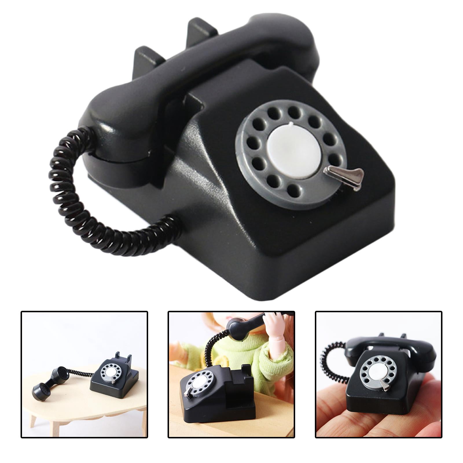 TAODAN 1/12 Scale Miniature Vintage Telephone - Black Retro Dollhouse Decoration Accessory