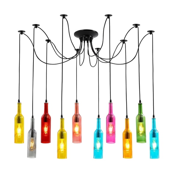 Retro 10-Head Creative Glass Bottle shape Pendant Lamp Pendant Lighting Fixture