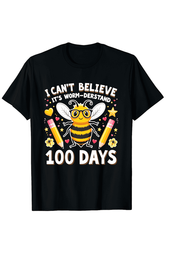 Retro 100 Days of School Bee Teacher T-Shirt Funny Hundredth Day Graphic Tee Cute Yellow Bumblebee Apparel