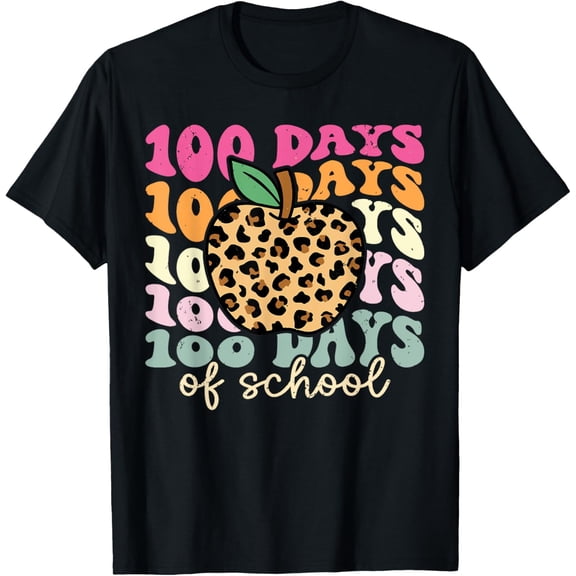 Retro 100 Days of School Leopard Teacher 100th Day of School T-Shirt