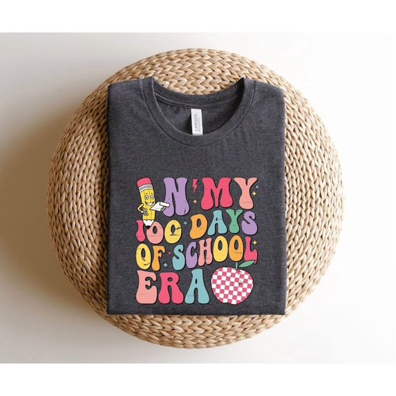 Retro 100 Days of School T-Shirt, In My 100 Days Era Shirt, Cute Apple Teacher Tee, Back to School Shirt