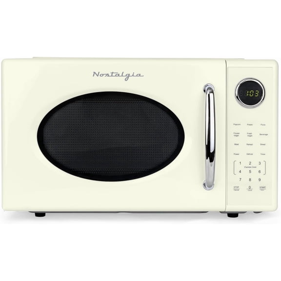 Retro 1000W Microwave Oven 1.1 Cu Ft Capacity with Child Safety Lock and 8 Auto-Cook Settings Ivory Bestseling