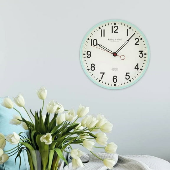 Retro 11.5 Inch Mint Green Wall Clock Analog Schoolhouse Design Home Office New