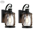 thumbnail image 1 of Retro 11.8 inch Matte Black and Barnwood accents Outdoor Wall Lantern Sconce with Clear Glass（2-Pack）, 1 of 9