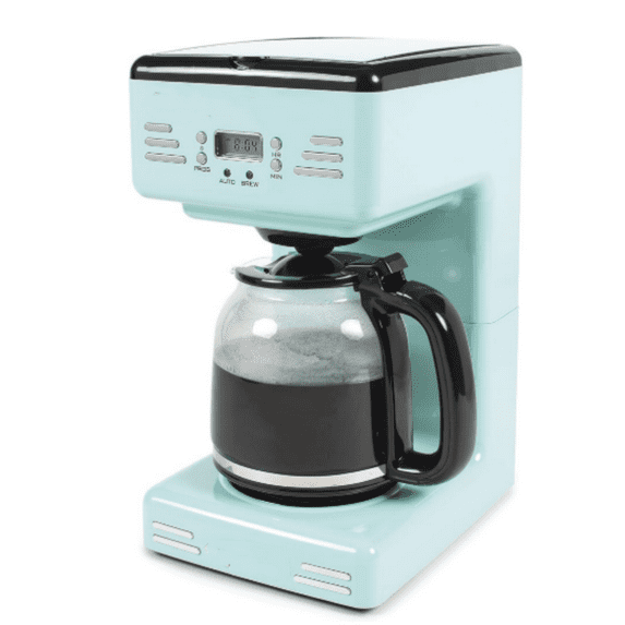 Retro 12-Cup Programmable Coffee Maker With LED Display, Automatic Shut-Off & Keep Warm, Pause-And-Serve Function, Aqua