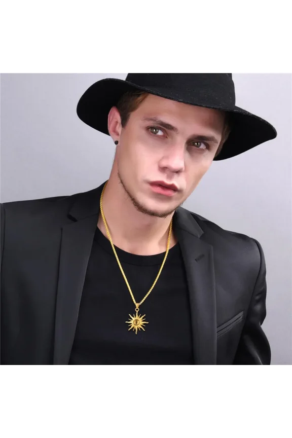 Retro 14K Gold Evil Eye Necklaces Cross Triangle Sun Flame Protection Symbol Charm 3mm Link Chain Men Jewelry