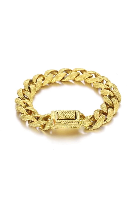 Retro 14MM Width Curb Cuban Link Chain Bracelet for Men Solid 14K Yellow Gold Casting Bracelets & Bangles Boys Male Jewelry