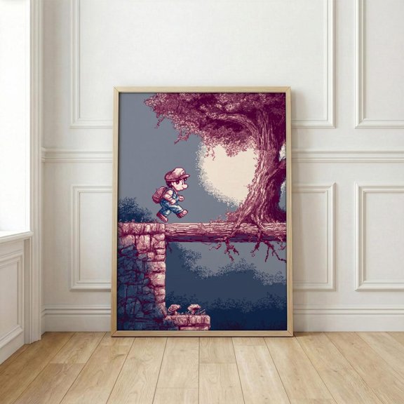 Retro 16 Bit Pixel Art Adventure Print Nostalgic Video Game Landscape Wall Art Cute
