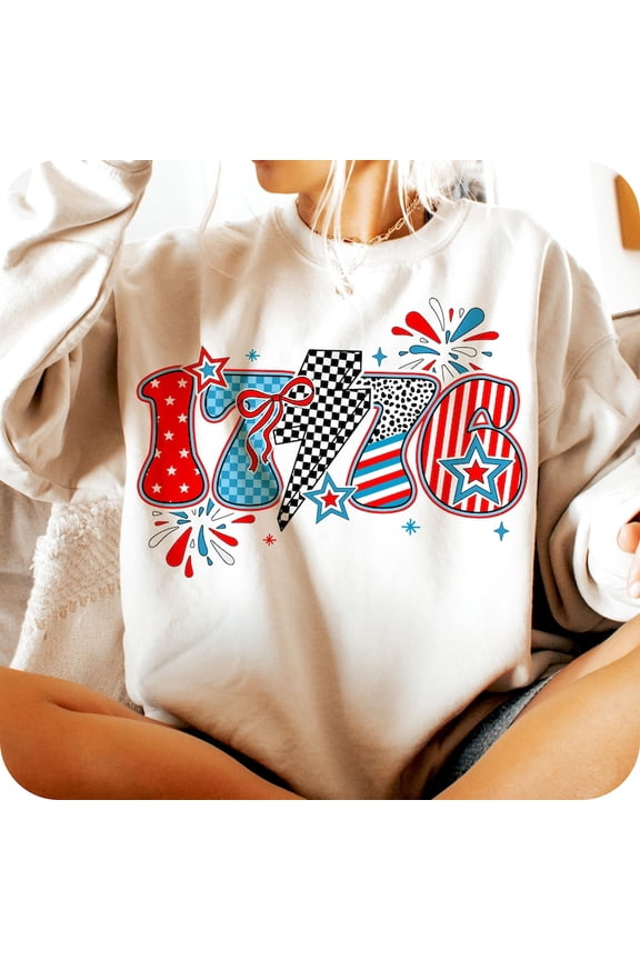 Retro 1776 Lightning Bolt Sweatshirt for 4th of July, Patriotic Outfits, Memorial Day, and Girly America Style BTO