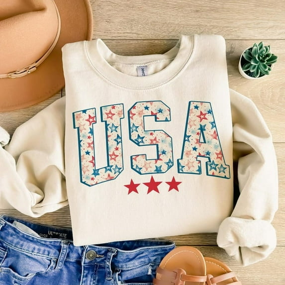 Retro 1776 USA Sweatshirt, Distressed American Stars and Stripes Shirt, Patriotic Fourth of July Pullover
