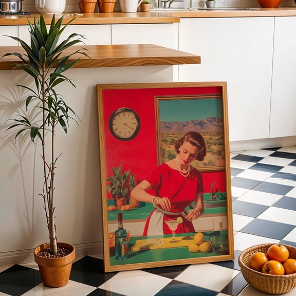 Retro 1950s Margarita Kitchen Wall Art, Stretched Canvas Size 12x18