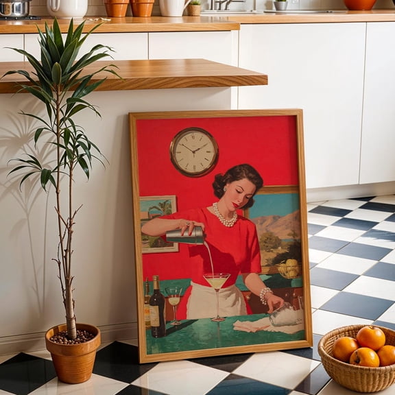 Retro 1950s Martini Kitchen Wall Art, Unframed Canvas Size 12x18