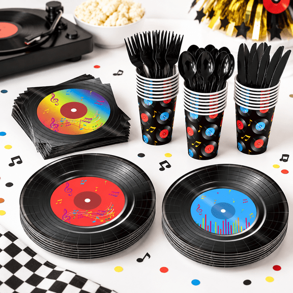 Retro 1950s Rock Music Record Themed Party Supplies Set for 24 Guests