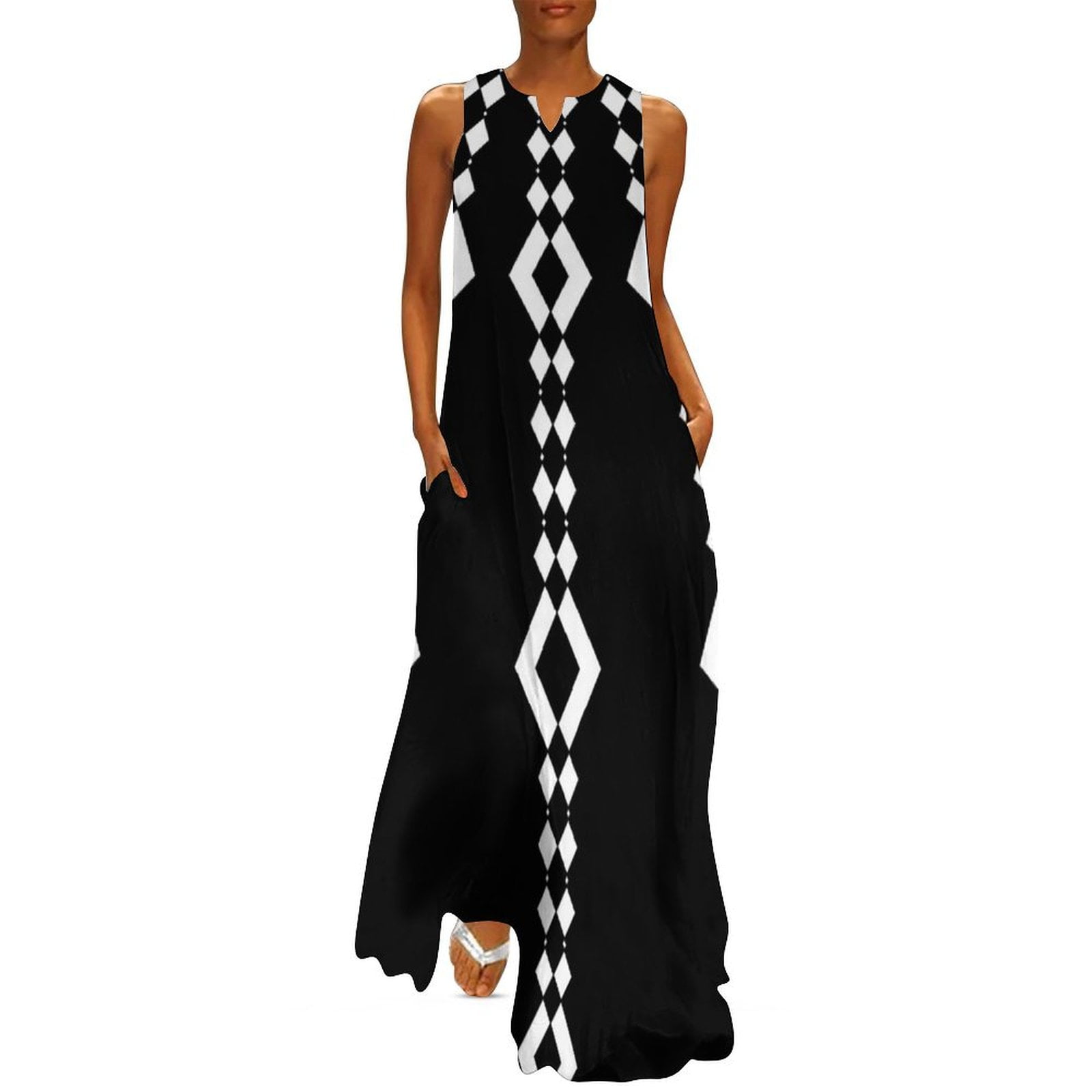 Retro 1960's Black and White Pattern Long Dress Clothing dresses for women  2025 luxury designer party Dress - Walmart.com
