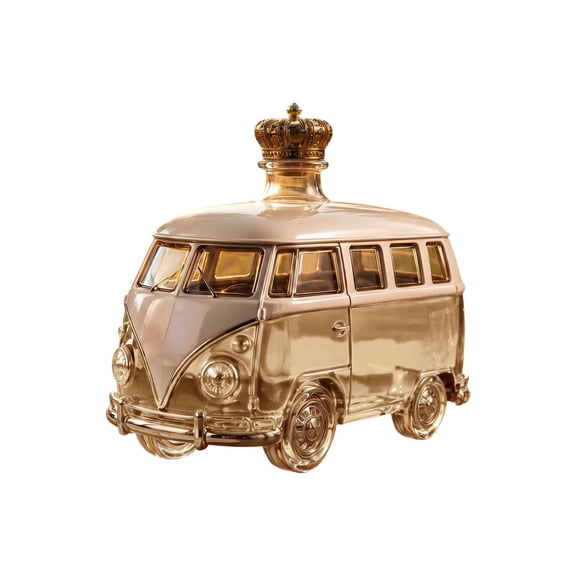 Retro 1960s Camper Van Glass Liquor Decanter, Vintage Classic Van Shaped Spirit Bottle with Stopper, Collectible Barware Decor for Car Lovers & Home Bar Display