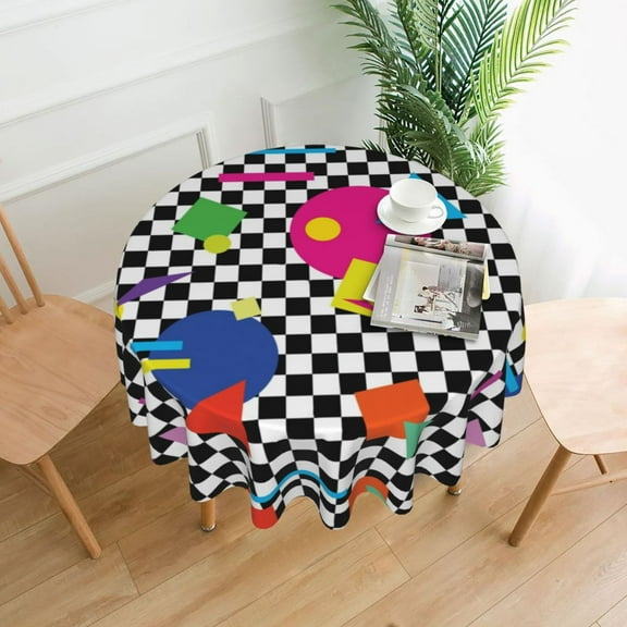 Retro 1980s Shapes Tablecloth Black and White Checkerboard Round Table Cloth For Banquet Table Cover Wholesale Table Decoration