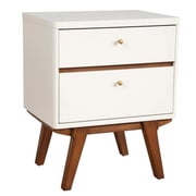 Retro 2 Drawer Nightstand, White & Brown