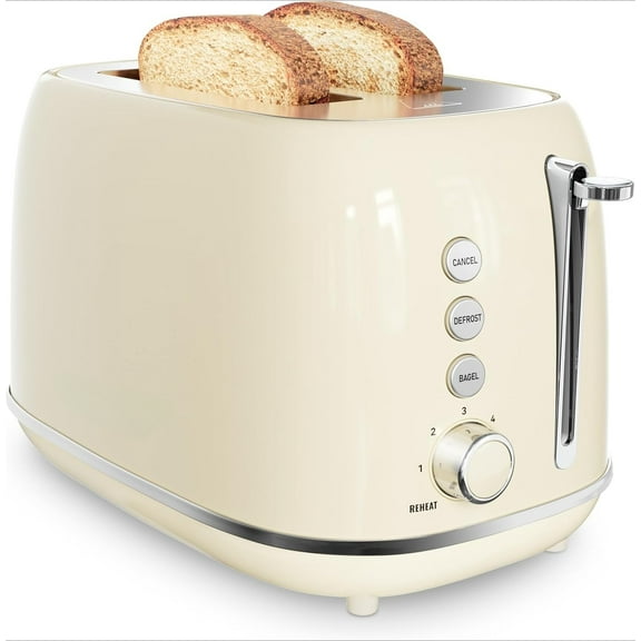 Retro 2 Slice Stainless Steel Toaster with 6 Bread Shade Settings, Bagel, Cancel, Defrost Function, Extra Wide Slot, Removable Crumb Tray