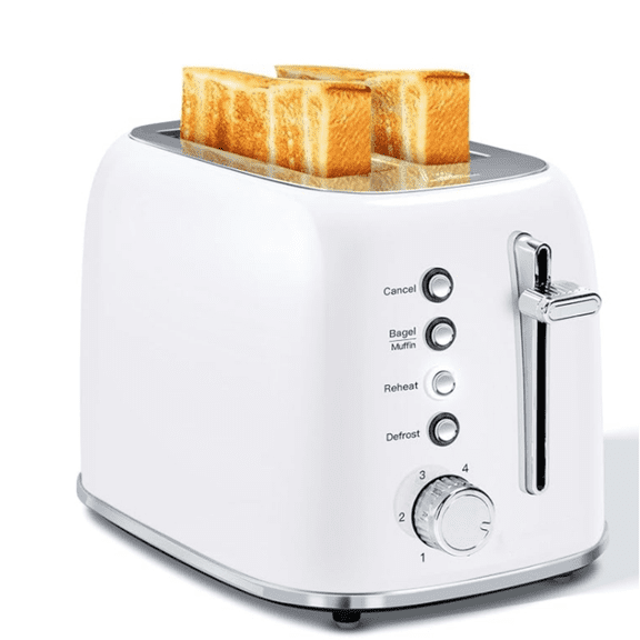 Retro 2 Slice Toaster - Stainless Steel, Extra Wide Slots, Bagel Function, Cancel & Defrost, 6 Shade Settings, Removable Crumb Tray, White
