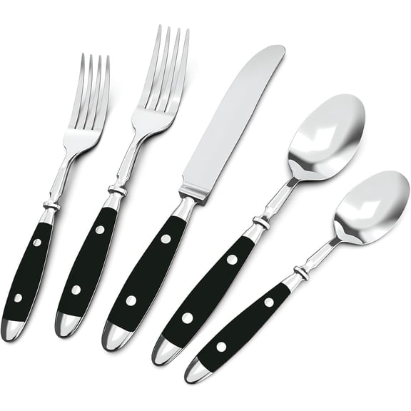 Retro 20-Piece Silverware Set, Stainless Steel Cutlery Set, Vintage Flatware Set with Black Bakelite Handle, Dishwasher Safe| Service for 4