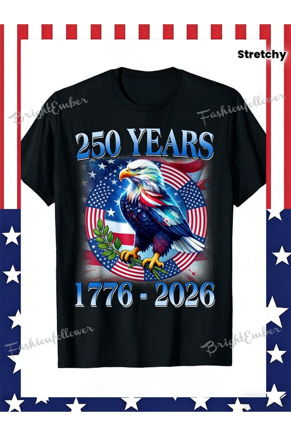 Retro 250 Years 1776-2026 American Eagle Patriotic T-Shirt - Vintage USA Flag Independence Day Graphic Tee for Men and Women - Proud American Semiquincentennial Celebration Apparel