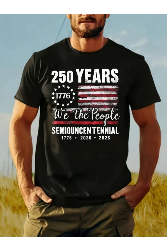 Retro 250 Years America 1776-2026 We The People Patriotic Men's Graphic T-Shirt Vintage USA Semiquincentennial Celebration Tee