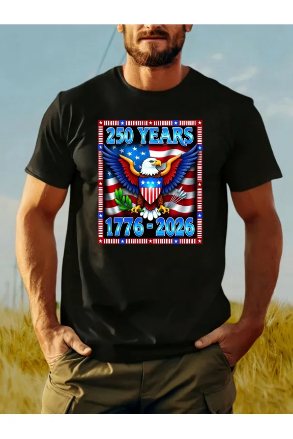 Retro 250 Years American Eagle 1776-2026 Patriotic Men's T-Shirt USA Flag Semiquincentennial Celebration Graphic Tee