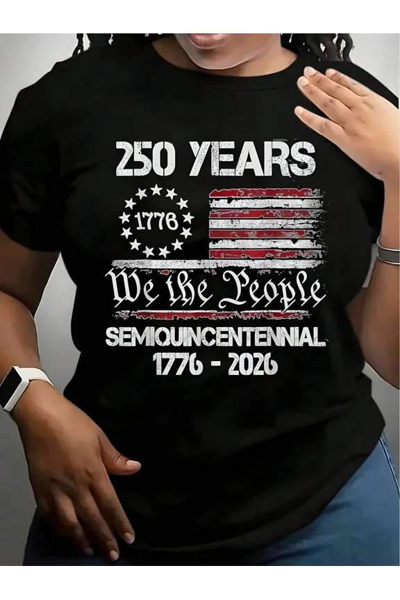 Retro 250 Years We the People T-Shirt 1776-2026 Semiquincentennial Patriotic American Flag Graphic Tee Vintage USA Independence Day Commemorative Apparel