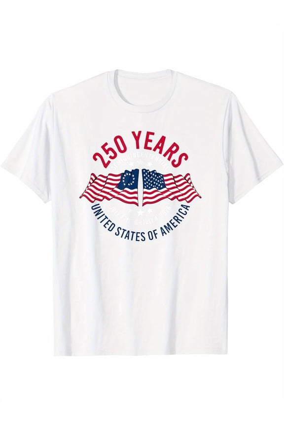 Retro 250 Years USA Semiquincentennial Patriotic Graphic T-Shirt, Vintage United States of America July 4th Independence Day Celebration Apparel for Men and Women