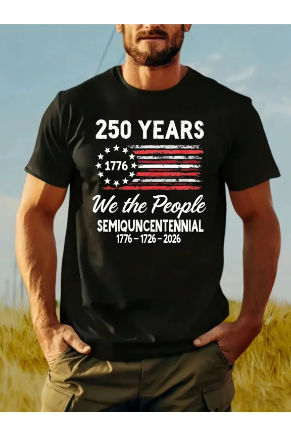 Retro 250 Years USA Semiquincentennial T-Shirt Patriotic We the People 1776 Graphic Tee for Men Vintage American Flag Independence Day Celebration Apparel
