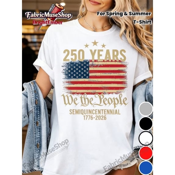 Retro 250 Years We the People Semiquincentennial 1776-2026 American Flag Patriotic Women's T-Shirt Vintage USA Independence Day Graphic Tee