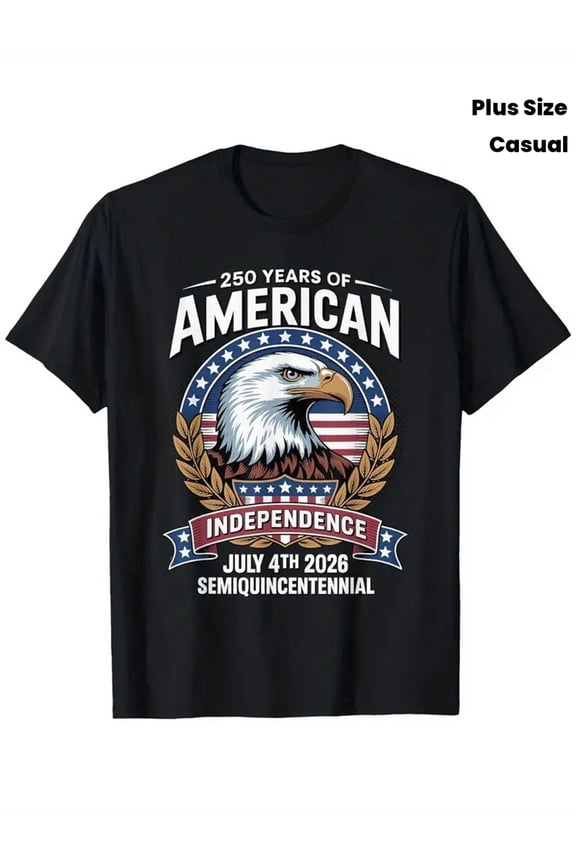 Retro 250th Anniversary American Independence July 4th 2026 Semiquincentennial Patriotic Bald Eagle USA Flag Graphic T-Shirt Plus Size Casual Men Women Apparel