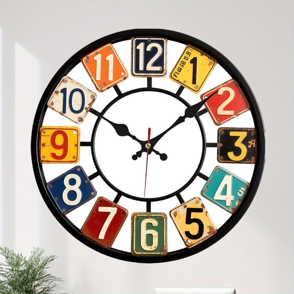 Retro 2D Wall Clock, Silent Movement, For Outdoor And Indoor Use, Fashionable And Creative Timers, Home Decoration